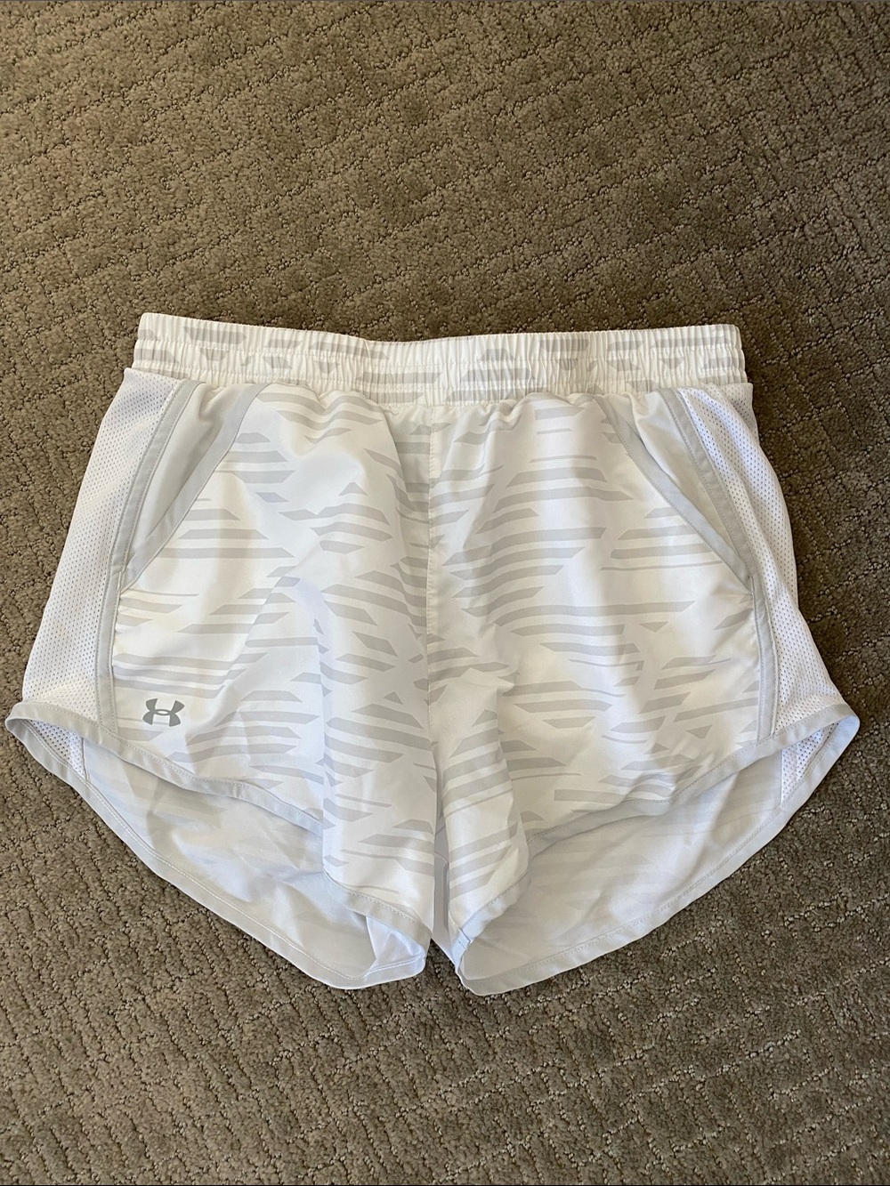 Under Armour White Women's Athletic Running Shorts with Subtle Gray Print